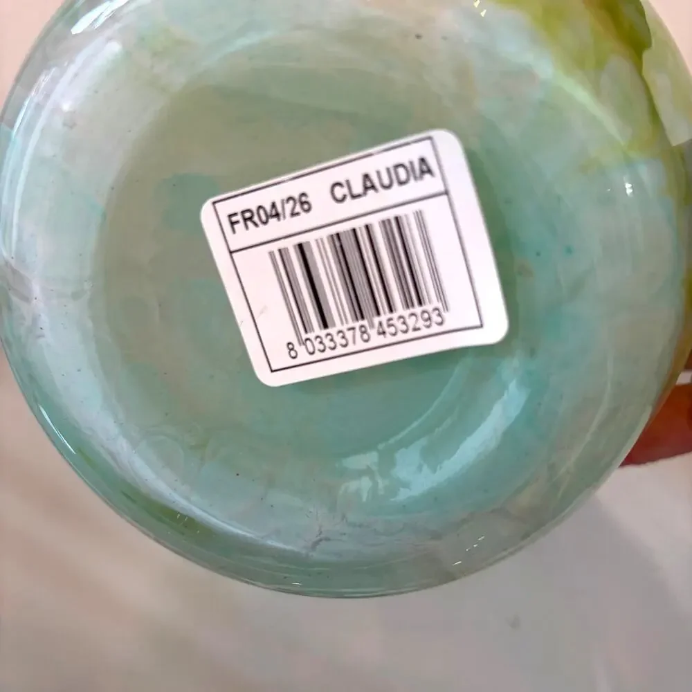 Franco Italy Murano Art Glass Vase 11.5in Pastel Blue & Green Speckled NEW